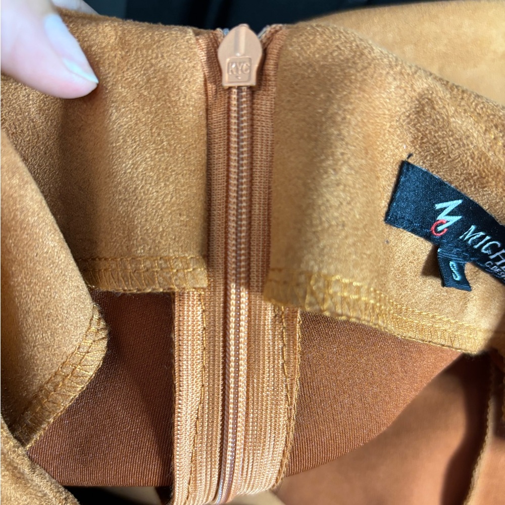 Burnt Orange High Waisted Suede Shorts Ft. Decorative Gold Buttons & Pockets - Picture 9 of 11
